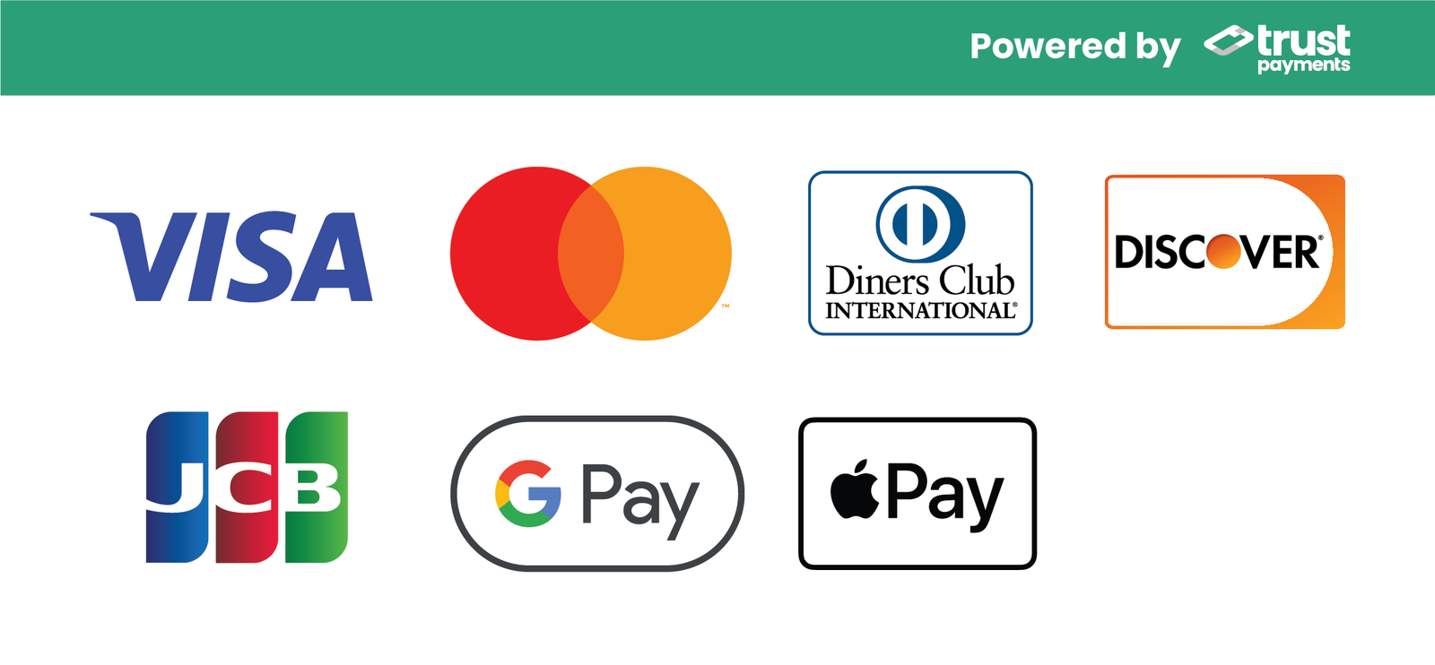 Accepted payment methods: Visa, Mastercard, Diners, Discover, JCB, Google Pay, Apple Pay