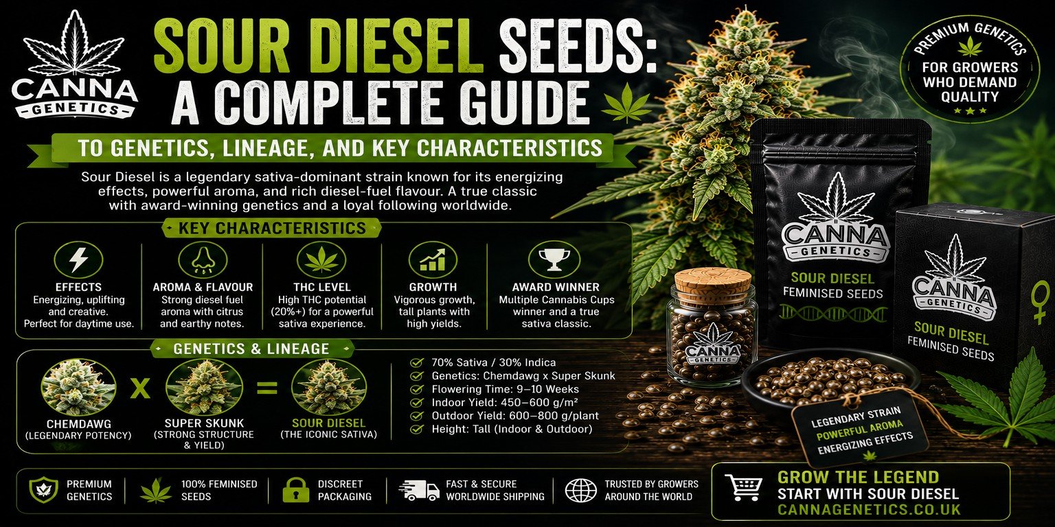 Sour Diesel Seeds: Genetics, Lineage & Key Traits